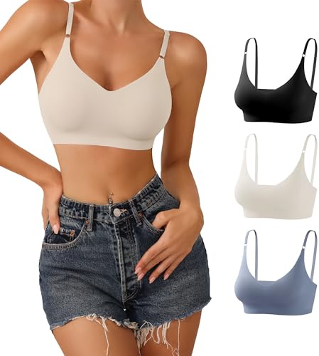 DEANGELMON Lot de Plusieurs Soutiens-Gorge rembourrés sans Couture à Bretelles réglables et décolleté en V pour Tous Les Jours, pour Le Sommeil, Taille M