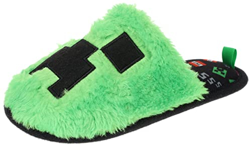 Minecraft Pantuflas para niños y adultos, pantuflas de juegos familiares, sin cordones, tallas para hombres, mujeres y niños, Verde Creeper, 5-6 Big Kid