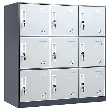 LINGZOE Metal Storage Locker Cabinet for Office, Home, Gym, School, Steel Cabinet to Storage File, Toys, Shoes and Sports Equipment, Locker Organizer for Gym Office Bedroom (9 Door, Grey)