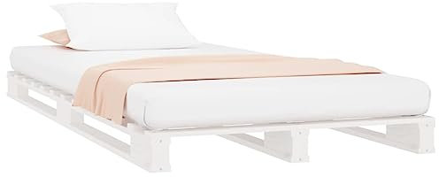 vidaXL Cama de Palets Somier Dormitorio Base Habitación Muebles Mobiliario Hogar Cuarto Descanso Madera Maciza de Pino Blanco 100x200 cm