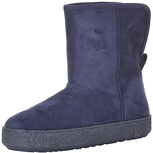 Amazon Essentials Women's Faux Fur Lined Shearling Boots, Pull-On Design, Navy Microsuede, 7.5