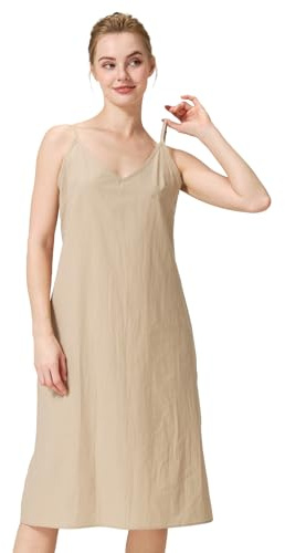 BEAUTELICATE Fond De Robe Longue Jupon sous Robe 100% Coton Légère Respirants Bretelles Chemise De Nuit Nuisette Col V De Femme Été Chair, XL