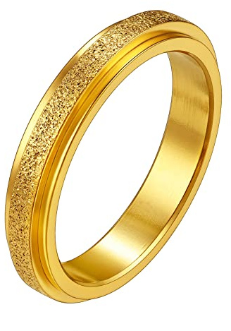 Richsteel Anillo Estres Giratorio Mujer Liso Acero Inoxidable Dorado, Anillo contra La Ansiedad Talla 69.7