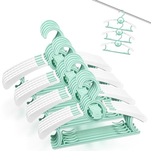 Fousenuk Set di 20 Grucce Appendiabiti Verde, Appendini per Bambini Impilabili Allungabili Plastica con Gancio a Forma di Orsetto, Appendiabiti Bambini Antiscivolo per Unisex Bambino Neonati