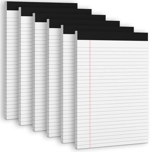 White Legal Note Pads 8.5''x 11'', 6 Pack Legal Paper Note Pads, Micro Perforated Wide Ruled Lined Writing Pads 30 Sheets/60 Pages for Home Office School Work Legal Notepads Double-Side Printed Per