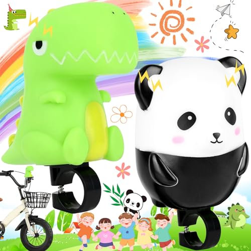 SUpoetry 2 Piezas Mini Timbre de Bicicleta, Bocina de Scooter para Niños, Bocina de Bicicleta Linda, Bocina de Bicicleta de Dinosaurio Panda, Adecuada para Niños y Niñas, Decoración de Bicicletas