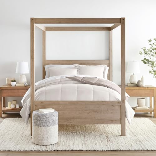 LINENS & HUTCH Comforter Set Two-Toned Reversible Microfiber All Season Down-Alternative Ultra Soft Bedding - King/Cal-King Natural/Latte