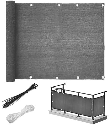 WIGUROE Valla de privacidad de 0,9 x 5 m, malla de privacidad para jardín, 130 g/m², resistente a los rayos UV, resistente al desgarro, con bridas y ojales (gris)