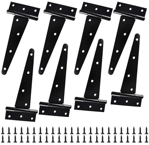 HEIYUET Lot de 8 Charnière en T en Inox Noire pour Porte Lourde, Gond Portail, Charnière Portail, 15 cm, Avec Vis, pour Portes