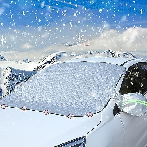 Frontscheibenabdeckung, Autoabdeckung Winter, Ultra-Dick Windschutzscheibenabdeckung, Magnete & 2 Spiegelabdeckungen, Windschutzscheibe Abdeckung für Auto Gegen Schnee EIS Frost Staub UV