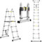 Cecaylie Échelle télescopique Pliante en Aluminium - 3,8 m (1,9 m + 1,9 m) - Échelle Extensible avec stabilisateurs - Portable - Cadre A - Antidérapante - Charge maximale : 150 kg - Argenté