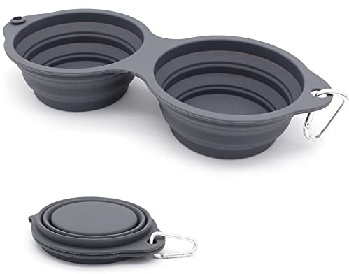 Bols pour Chiens Gamelles de Voyage Deux en Un Intégré Pliable Bol sans Rebord en Plastique,pour la Randonnée Le Camping pour Chiens Chats,Vert (Gris foncé)