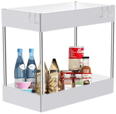 2-Tier Under Bathroom Cabinet Organizer - Space Saving Storage Rack for Bathroom | Adjustable Shelf Organizer for Toiletries, Cleaning Supplies, Cosmetics, Easy Installation and Access