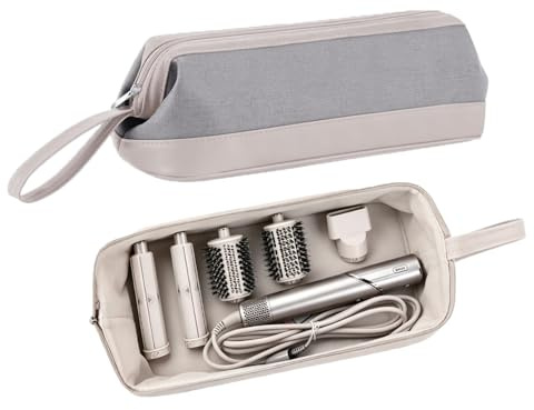 Bamyli Borsa per asciugacapelli, borsa da viaggio per asciugacapelli, custodia da viaggio compatibile con asciugacapelli Dyson Airwrap, ferro arricciacapelli, piastra, Grigio chiaro, 36x15x12.5cm