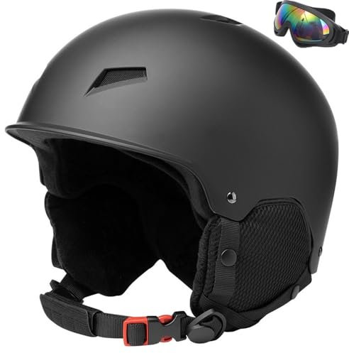Casco de Esquí y Snowboard para Niños Niñas, Helmet para Jóvenes y Adultos, Casco de Seguridad Deportes de Invierno(A Black,M(55-58cm))