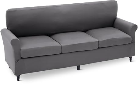 Amazon Basics High Stretch 3 Seater Sofa Cover Spandex Non Slip Couch Protector, Dark Grey