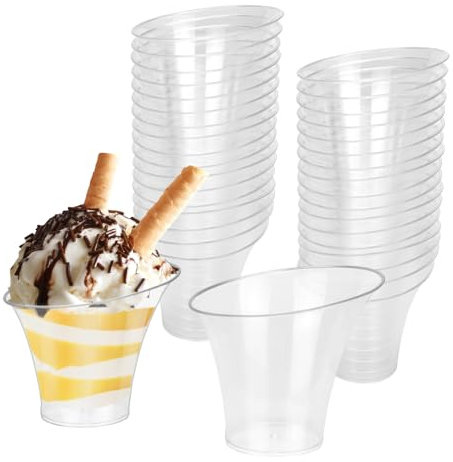ZFOEFO 50 PCS Vasos de Postre Plastico 140ml, Vasos de Plastico para Aperitivo Reutilizables, Tazas de Plástico de Postre, Vasos de Postre Transparente, Tazas de Postre para Mousse Tiramisú Pudín