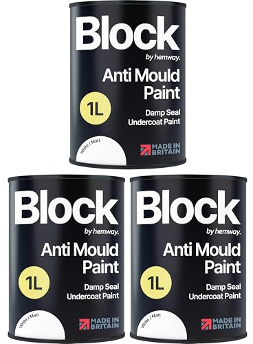 Hemway Anti Mould Paint White Matt 1L | Mould Blocker Ceiling Wall Kitchen Bedroom Bathroom Paint | Mould Resistant, Easy to Apply, Quick Dry & High Coverage 3 Pack
