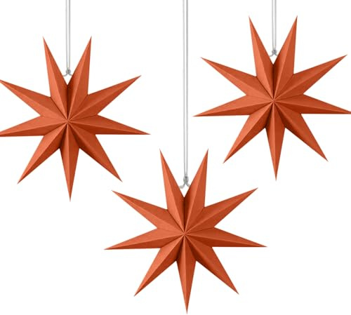 Aartner paper lanterns Star,christmas ceiling paper decorations hanging,3 Park snowflake star paper Hanging Lamp Shade Wedding Birthday Christmas Home Party Decorations (Orange)