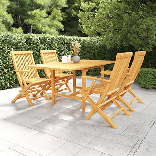 Qnhdfrt Gruppo da pranzo in teak 4 sedie pieghevoli e tavolo allungabile con foro per ombrellone per giardino, balcone, terrazza e interni