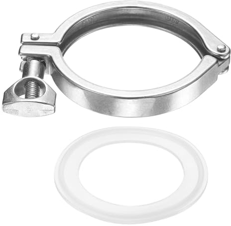 PATIKIL Fascetta Sanitaria Tri Singolo Perno Di Collegamento Sanitarie Acciaio Inox 304 Resistente Con Dado A Farfalla E Guarnizione In Silicone Per Tubo TC Con Ferretto OD 2.5, Argento