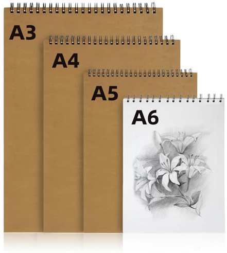 4 Pack Spiral Bound Landscape Sketchbook, 160gsm Sketch Drawing Pad with Blank Paper, A3 A4 A5 A6 White Drawing Artist Paper, for Painting, Sketching