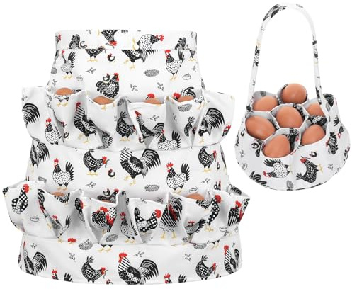 XLSXEXCL Egg Collecting Apron and Basket, 12 Pouches Chicken Egg Apron with 7 Pouches Basket, Aprons for Fresh Eggs for Chicken, Duck, Goose, Bird, Various Poultry Collection (Style 1)