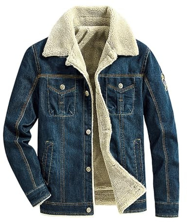 Generisch Veste en jean pour homme - Doublure chaude - Veste d'hiver mi-saison - Manteau en jean épais - Avec poches de poitrine - Veste thermique, bleu, XL