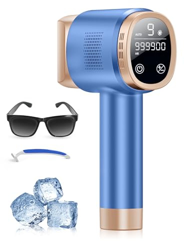 Épilateur Lumière Pulsée avec Fonction de Refroidissement, Épilation Laser sans Douleur avec 9 Niveaux D'énergie pour Femmes et Hommes, Visage, Aisselles, Bikini, Jambes, Corps, Blau