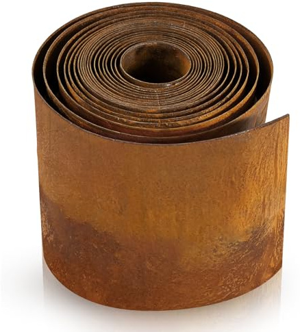 Borde de césped de acero corten, 5 m, borde de metal de 15,5 cm de alto, borde de césped oxidado, borde cortacésped para decoración de jardín