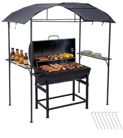 Relaxdays Grillpaviljong HxBxT 230 x 210 x 116 cm med sidohyllor, stål polyester trädgårdsgrill, antracit