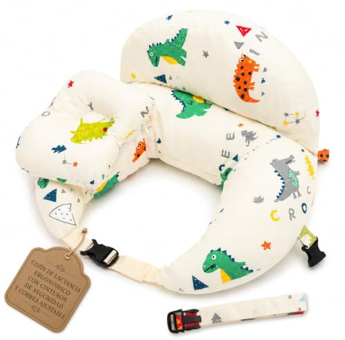 KITIKIDS - Cojín de Lactancia Ergonómico con Cinturón Ajustable para Cintura y Cuello | Soporte Anticaída para Bebé | Funda Desenfundable y Lavable | Almohada de Lactancia para Dar el Pecho y Biberón
