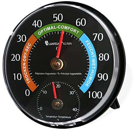 Lantelme® Higrómetro Termómetro 2en1 para climatización Ø 11,5cm Termómetro analógico interior Medidor de humedad Termómetro de interior Termómetro de casa Invernadero Oficina Empresa