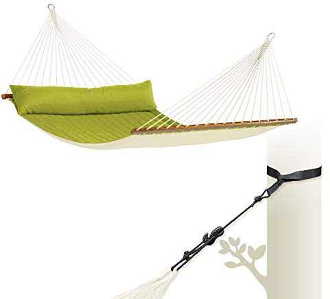 LA SIESTA - Alabama Avocado - Gefütterte Stabhängematte Kingsize + TreeMount Black - Baum- & Pfosten-Befestigung