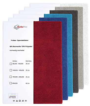 BaSaTex Flausch Frottee Spannbettlaken Spannbetttuch | 80% Baumwolle 20% Polyester| 180x200 – 200x200 cm | Bordeaux
