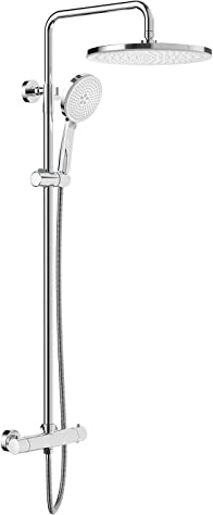 Rainsworth Duschsystem mit Thermostat Chrom, Duscharmatur Komplettset mit 30cm Rund Regendusche Duschkopf, 5 Strahlarten Duschkopf, 92-126 cm Höhenverstellbar, Regendusche mit Armatur, Duschset