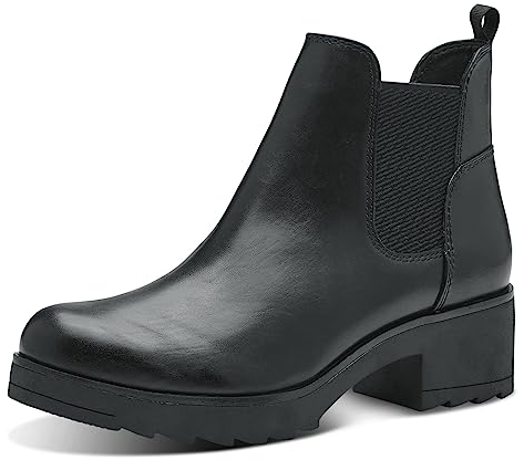 MARCO TOZZI Damen Chelsea Boots Vegan mit Blockabsatz, Schwarz (Black), 39 EU