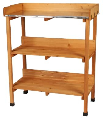 Urban Living SUNNYDAYS „Mein Garten“ UMTOPFTISCH AUS NATURHOLZ MIT 2 REGALEN 77X37XH89CM