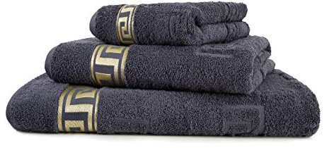 Arle-Living Luxus Medusa Gästetücher 30x50 cm im 4 er Pack- feinste Baumwolle/Hochflor Frottee mit Medusa Flachprägung und Goldener Medusa Bordüre (anthrazit/anthrasite, 4er Pack Gästetuch 30x50 cm)