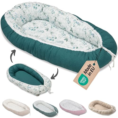 ULLENBOOM Babynest – OEKO-TEX Materialien, Made in EU – Babynestchen Neugeborene, Kuschelnest Baby, tragbares Reisebett, gepolstert & waschbar (55x95 cm)