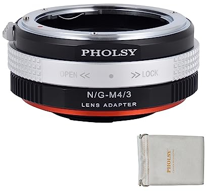 PHOLSY Adattatore con Ghiera Apertura Nikkor G-MFT Compatibile con Nikon F (G) Mount Obiettivo su Micro Four Thirds M4/3 (MFT Micro 4/3) Corpo Fotocamera Compatibile con Olympus Panasonic Lumix