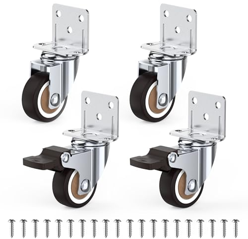 HOLKIE Juego de 4 Ruedas Para Muebles De 32 MM con Forma de L Ruedas Giratorias Carga hasta 45 KG Sin marcas Ideal ruote Para Mover Muebles para Mesas Pequeñas, Zapateros (con 2 Frenos)