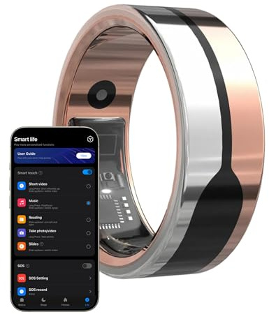 Aizo Ring - Din Livspartner, Uppgraderad Smart Ring Pro med Fjärrkontroll och Kalenderpåminnelse, 5ATM Vattentät Träningsspårare, Rosegold för Daglig Användning (storlek 8)