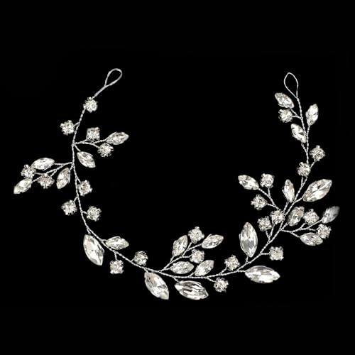 Crystal Bridal Hair Vine & Headband for Brides - Silver Rhinestone Bridal Hair Pieces & Accessories