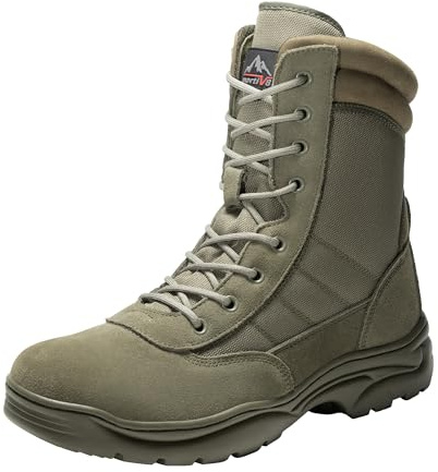 NORTIV 8 Men's Military Tactical Work Boots Side Zipper Leather Motorcycle Combat Boots Trooper,Size 11,Army Green,TROOPER