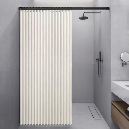 Momooda Cortina Ducha Plegable Resistente, Cortina de Ducha de Lino antimoho con imán a Prueba de Salpicaduras, Cierre rápido, Beige, 100x200cm