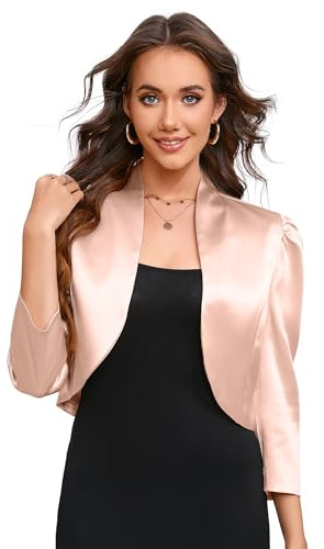 KOJOOIN Mujer Bolero Elegante Chaqueta Corta Festivo Blazer Cardigan Manga 3/4 para Vestido (Paquete Múltiple), champán, L