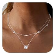 ALEXCRAFT Sterling Silber 925 Ketten Halskette für Damen, Silber Verstellbares Halsketten mit Kugel Zirkonia Anhänger, Doppel Layering Stapelbare Layered Ketten Zweilagige Halsketten Damen Schmuck