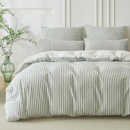 SOULFUL Bettwäsche 155x220 Baumwolle Gestreift Jacquard Oeko-TEX Salbeigrün