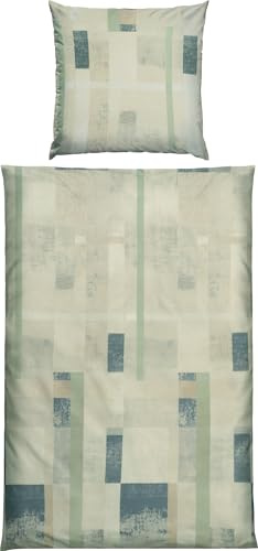 REDBEST Bettwäsche Single-Jersey Grafik Motive grün-blau Größe 80x80 cm / 135x200 cm - temperaturausgleichend, bügelfrei, mit Reißverschluss